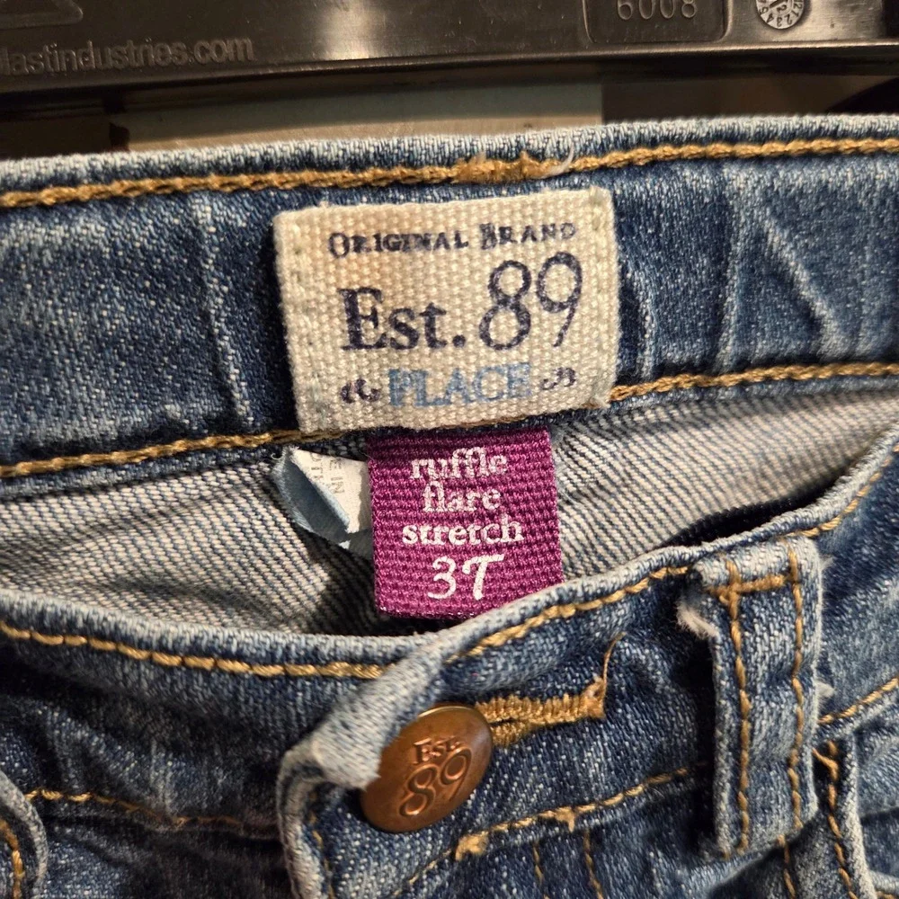 Vintage Y2K Childrens Place Girls 3T Ruffle Hem Flare Jeans Denim Blue Stretch